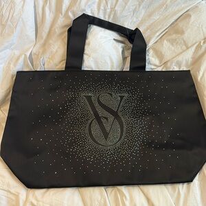 Victoria's Secret Shine Tote Bag Carry All Black Rhinestones Sparkly NWT